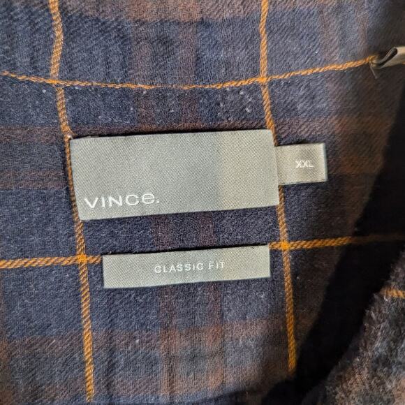 Vince Men’s Plaid Flannel Button Down Shirt Blue Brown XXL - Picture 3 of 8